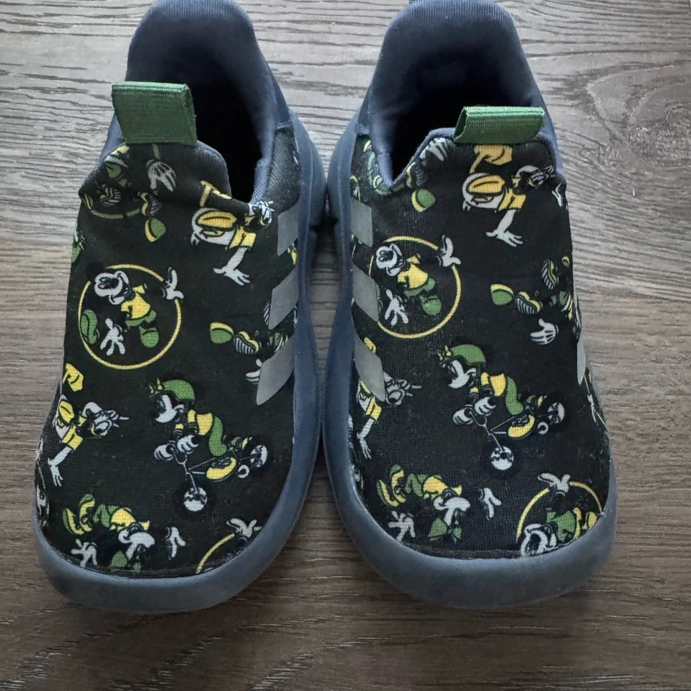 adidas Kids Black Sneakers with Green and Yellow Graphics